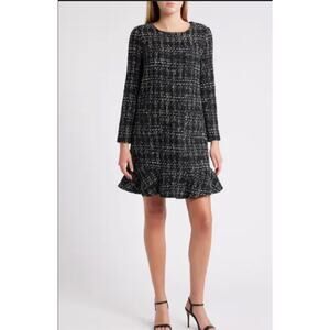 New Julia Jordan Ruffle Hen Long Sleeve Tweed Dress Size 8